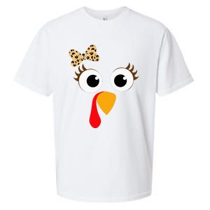 Turkey Face Girl Leopard Bow Thanksgiving Turkey Sueded Cloud Jersey T-Shirt