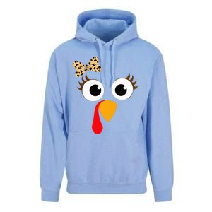 Turkey Face Girl Leopard Bow Thanksgiving Turkey Unisex Surf Hoodie