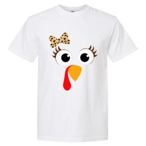 Turkey Face Girl Leopard Bow Thanksgiving Turkey Garment-Dyed Heavyweight T-Shirt