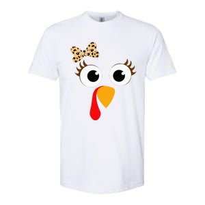 Turkey Face Girl Leopard Bow Thanksgiving Turkey Softstyle CVC T-Shirt