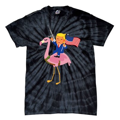 Trump Flamingo Gun Merica 2024 Election Maga Republican Tie-Dye T-Shirt