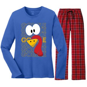 Turkey Face Gobble Gobble Gift Women's Long Sleeve Flannel Pajama Set 