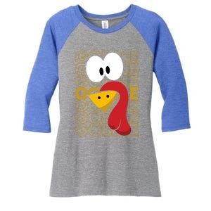 Turkey Face Gobble Gobble Gift Women's Tri-Blend 3/4-Sleeve Raglan Shirt