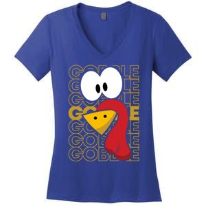 Turkey Face Gobble Gobble Gift Women's V-Neck T-Shirt