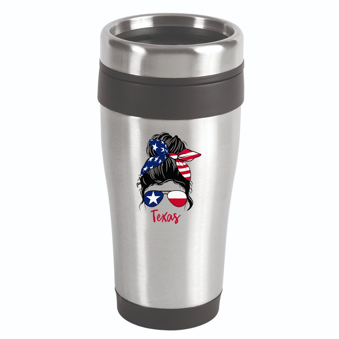 Texas Flag Girl Texas Flag State Girlfriend Messy Bun 16oz Travel Tumbler