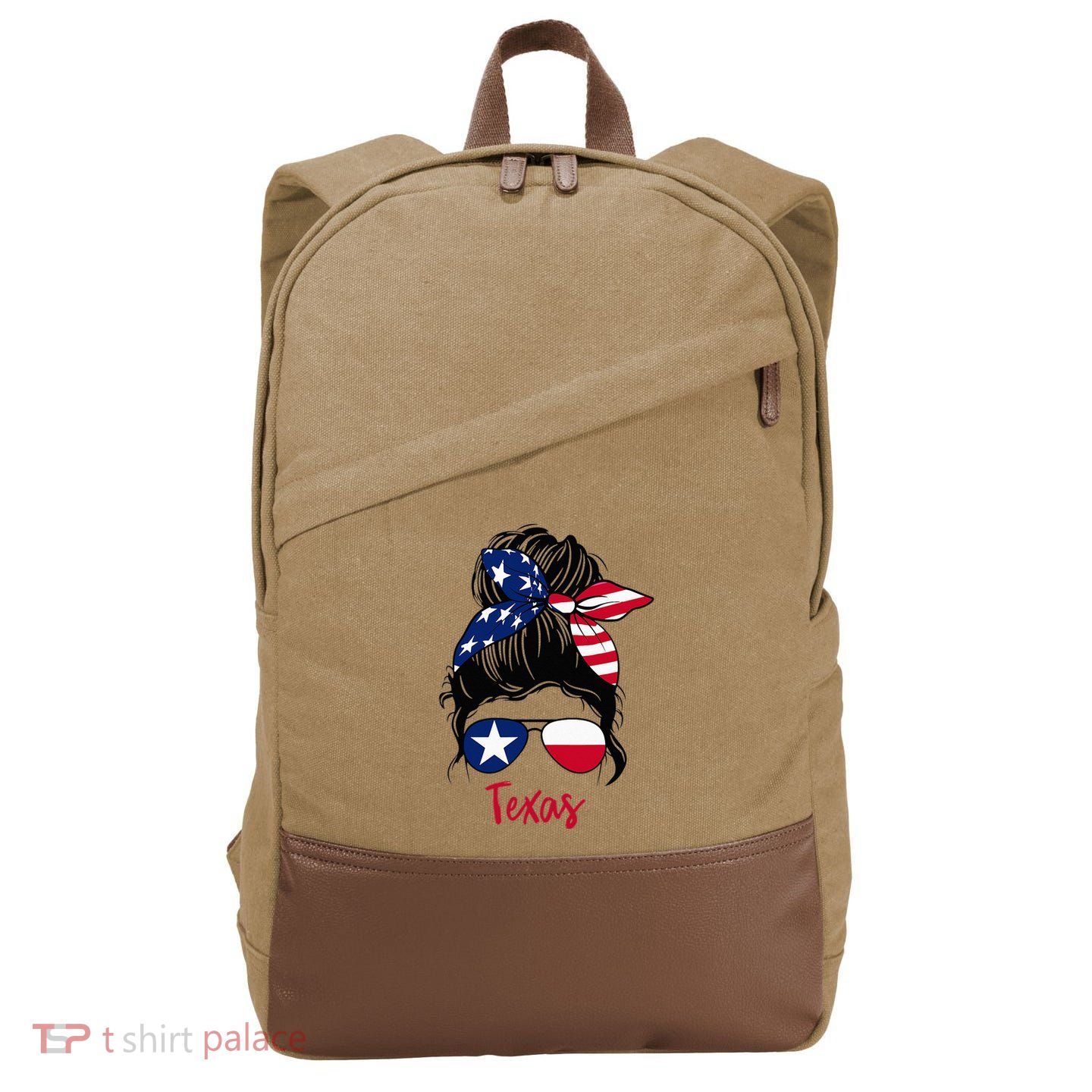 Texas Flag Girl Texas Flag State Girlfriend Messy Bun Cotton Canvas Backpack