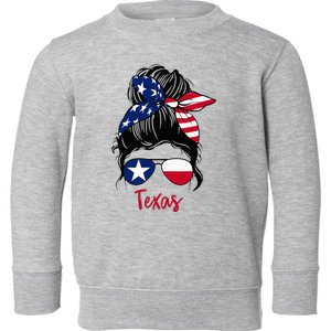 Texas Flag Girl Texas Flag State Girlfriend Messy Bun Toddler Sweatshirt