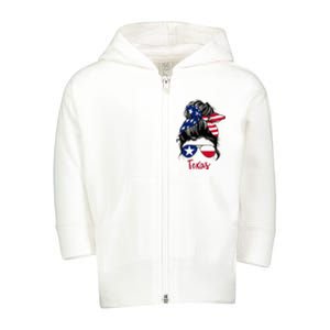 Texas Flag Girl Texas Flag State Girlfriend Messy Bun Toddler Zip Fleece Hoodie