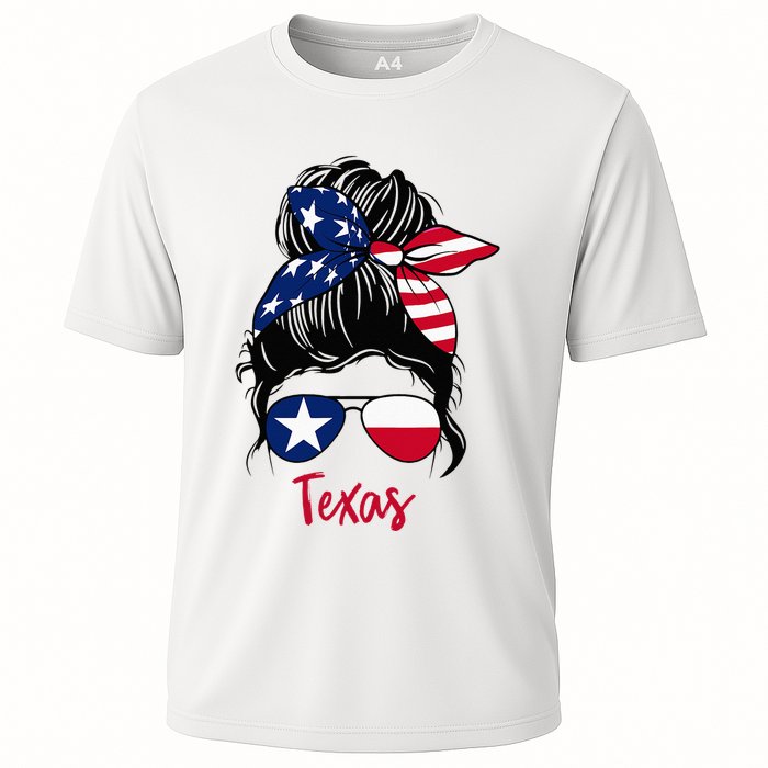 Texas Flag Girl Texas Flag State Girlfriend Messy Bun Cooling Performance Crew T-Shirt