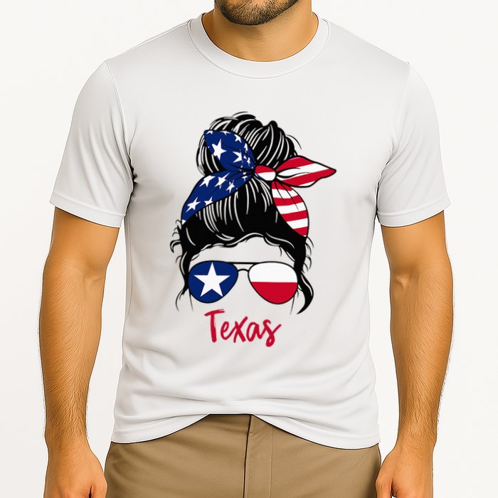 Texas Flag Girl Texas Flag State Girlfriend Messy Bun Cooling Performance Crew T-Shirt