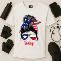 Texas Flag Girl Texas Flag State Girlfriend Messy Bun Cooling Performance Crew T-Shirt