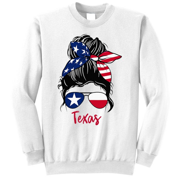 Texas Flag Girl Texas Flag State Girlfriend Messy Bun Sweatshirt