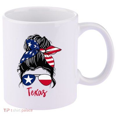 Texas Flag Girl Texas Flag State Girlfriend Messy Bun 11oz C Handle Ceramic Mug