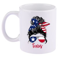 Texas Flag Girl Texas Flag State Girlfriend Messy Bun 11oz C Handle Ceramic Mug