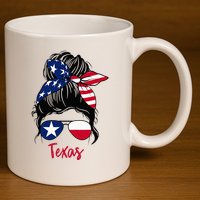 Texas Flag Girl Texas Flag State Girlfriend Messy Bun 11oz C Handle Ceramic Mug