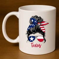 Texas Flag Girl Texas Flag State Girlfriend Messy Bun 11oz C Handle Ceramic Mug