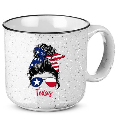 Texas Flag Girl Texas Flag State Girlfriend Messy Bun 15oz Campfire Ceramic Mug
