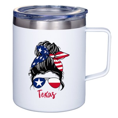 Texas Flag Girl Texas Flag State Girlfriend Messy Bun 12oz Stainless Steel Coffee Mug