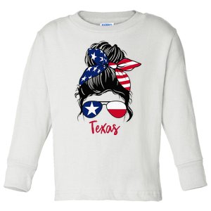 Texas Flag Girl Texas Flag State Girlfriend Messy Bun Toddler Long Sleeve Shirt