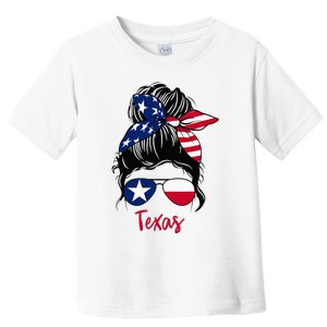 Texas Flag Girl Texas Flag State Girlfriend Messy Bun Toddler T-Shirt