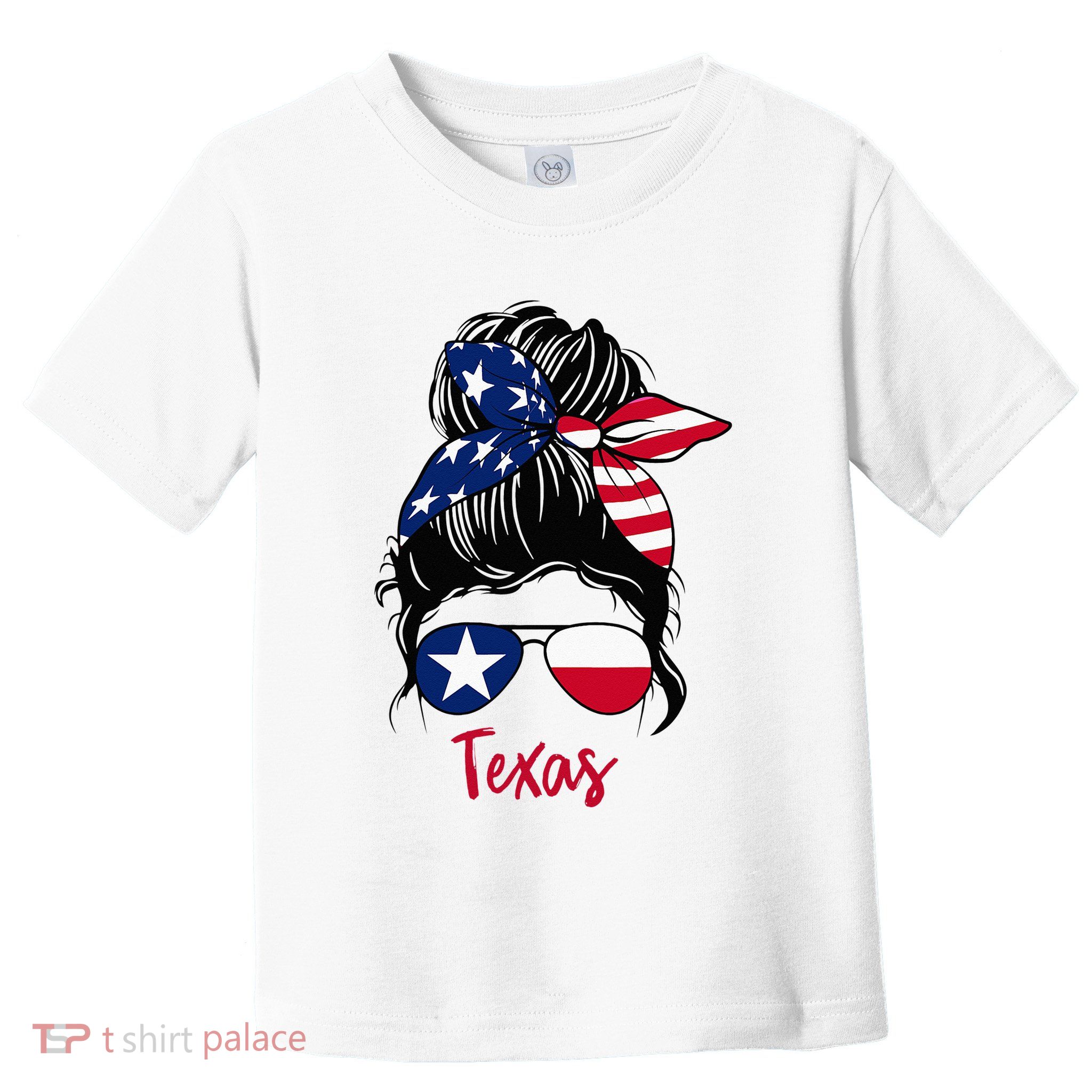 Texas Flag Girl Texas Flag State Girlfriend Messy Bun Toddler T-Shirt