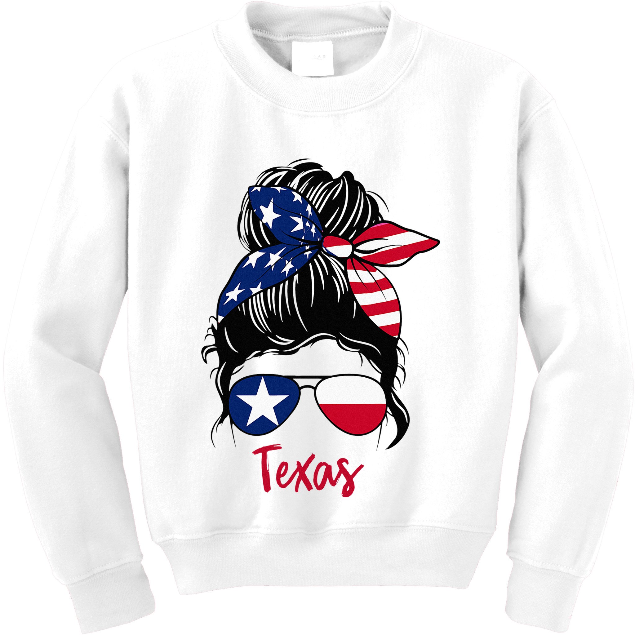Texas Flag Girl Texas Flag State Girlfriend Messy Bun Kids Sweatshirt