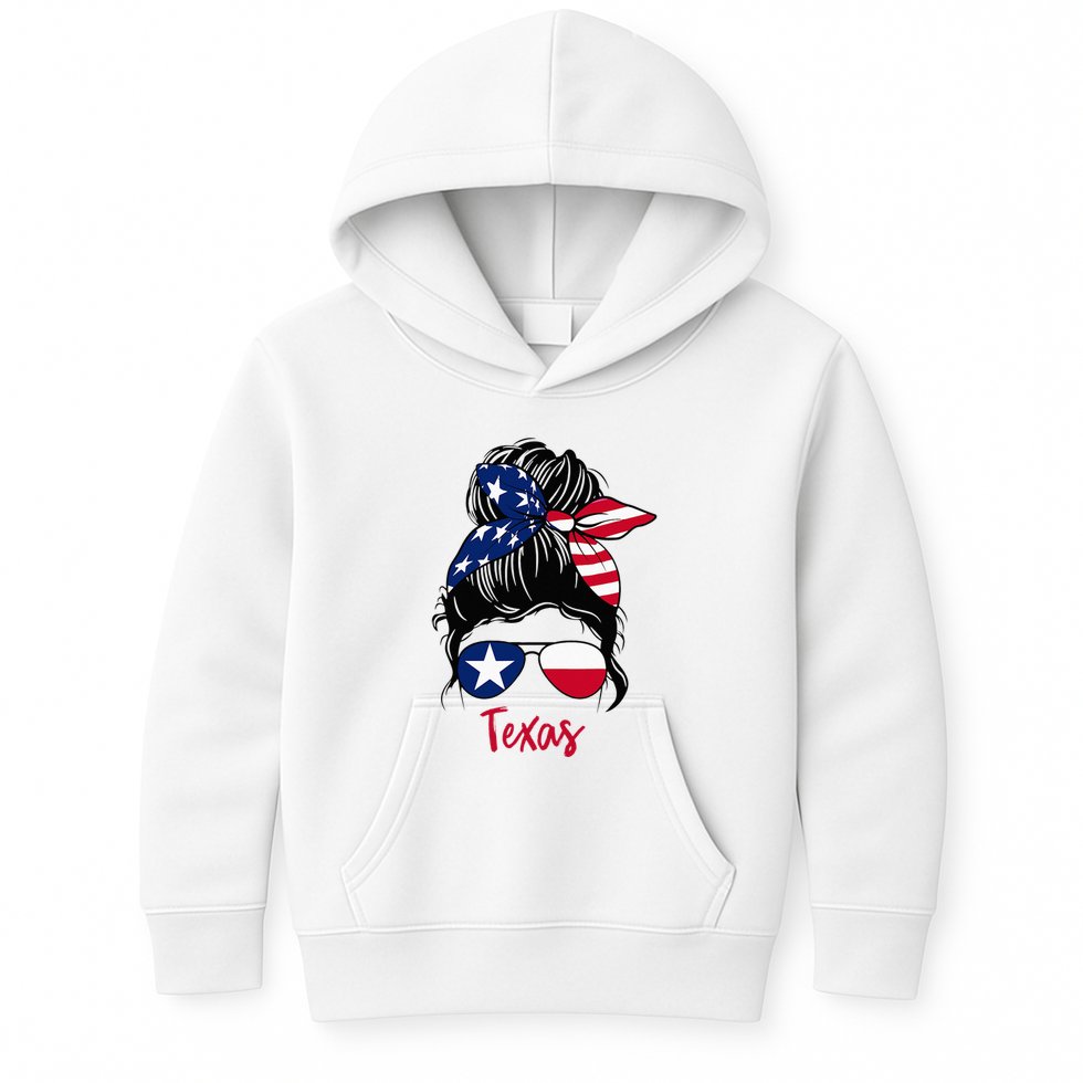 Texas Flag Girl Texas Flag State Girlfriend Messy Bun Kids Hoodie