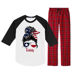 Texas Flag Girl Texas Flag State Girlfriend Messy Bun Raglan Sleeve Pajama Set