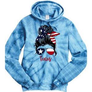 Texas Flag Girl Texas Flag State Girlfriend Messy Bun Tie Dye Hoodie