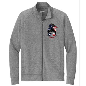 Texas Flag Girl Texas Flag State Girlfriend Messy Bun Stretch Full-Zip Cadet Jacket