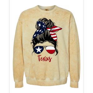 Texas Flag Girl Texas Flag State Girlfriend Messy Bun Colorblast Crewneck Sweatshirt