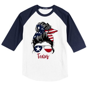 Texas Flag Girl Texas Flag State Girlfriend Messy Bun Baseball Sleeve Shirt