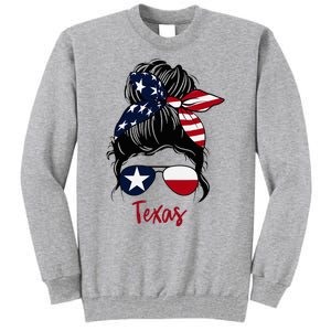 Texas Flag Girl Texas Flag State Girlfriend Messy Bun Tall Sweatshirt