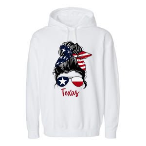 Texas Flag Girl Texas Flag State Girlfriend Messy Bun Garment-Dyed Fleece Hoodie