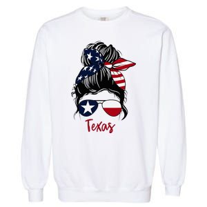 Texas Flag Girl Texas Flag State Girlfriend Messy Bun Garment-Dyed Sweatshirt