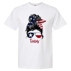 Texas Flag Girl Texas Flag State Girlfriend Messy Bun Garment-Dyed Heavyweight T-Shirt