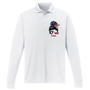 Texas Flag Girl Texas Flag State Girlfriend Messy Bun Performance Long Sleeve Polo