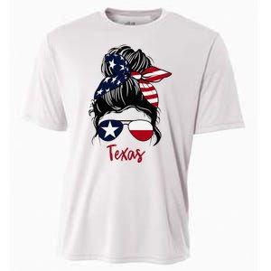 Texas Flag Girl Texas Flag State Girlfriend Messy Bun Cooling Performance Crew T-Shirt