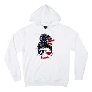 Texas Flag Girl Texas Flag State Girlfriend Messy Bun Hoodie