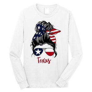 Texas Flag Girl Texas Flag State Girlfriend Messy Bun Long Sleeve Shirt