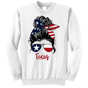 Texas Flag Girl Texas Flag State Girlfriend Messy Bun Sweatshirt