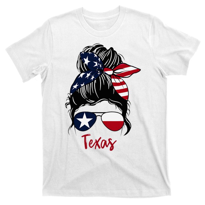 Texas Flag Girl Texas Flag State Girlfriend Messy Bun T-Shirt