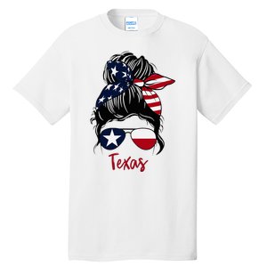 Texas Flag Girl Texas Flag State Girlfriend Messy Bun Tall T-Shirt