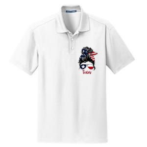 Texas Flag Girl Texas Flag State Girlfriend Messy Bun Dry Zone Grid Polo