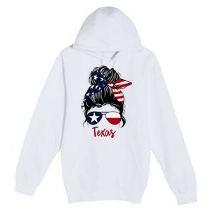 Texas Flag Girl Texas Flag State Girlfriend Messy Bun Premium Pullover Hoodie