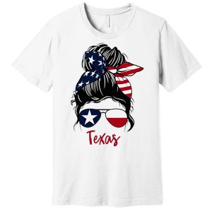 Texas Flag Girl Texas Flag State Girlfriend Messy Bun Premium T-Shirt