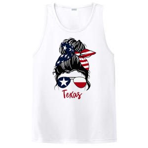 Texas Flag Girl Texas Flag State Girlfriend Messy Bun PosiCharge Competitor Tank