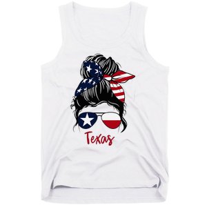 Texas Flag Girl Texas Flag State Girlfriend Messy Bun Tank Top