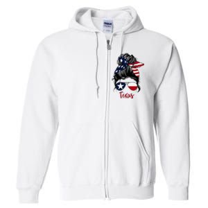 Texas Flag Girl Texas Flag State Girlfriend Messy Bun Full Zip Hoodie