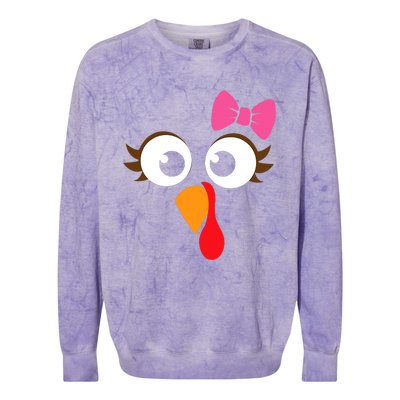 Turkey Face Girl Pink Bow Thanksgiving Gift Colorblast Crewneck Sweatshirt